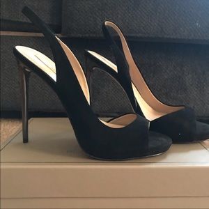 BCBG black suede high heels